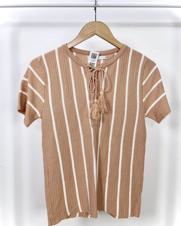 Blusa tricot bege e branco ATEEN - M - VENDIDO SISTEMA OTO