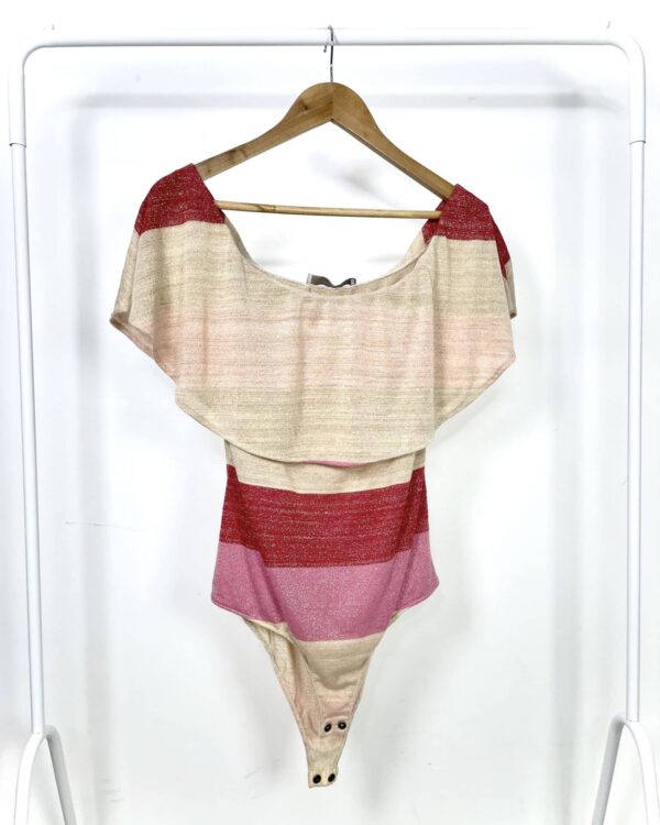 Body bege e vermelho com fios de lurex ANIMALE - G - VENDIDO SISTEMA OTO