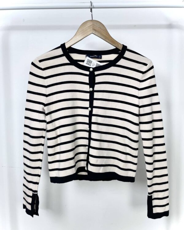 Casaco de tricot rosa com listras preta ZARA - P- VENDIDO SISTEMA OTTO