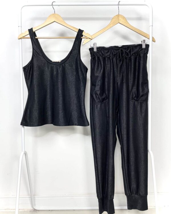 Conjunto blusa e calça  com elastico preto com brilho LORENA VIEIRA - M - VENDIDO SIST OTO