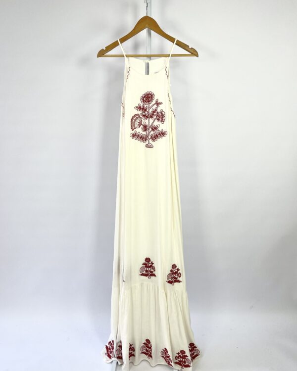 Vestido longo branco com bordado vermelhos ATEEN - 42 - VENDIDO SIST OTO