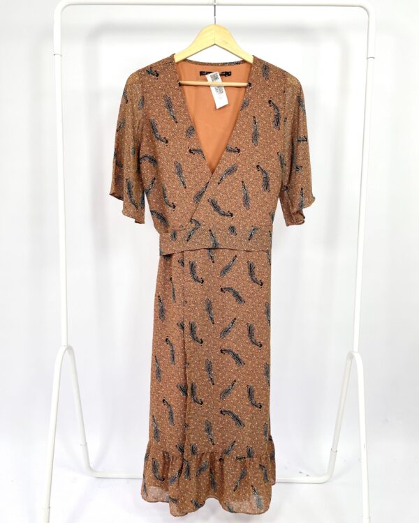 Vestido midi marrom estampa zebras MARIA FILÓ - P - VENDIDO SISTEMA OTO