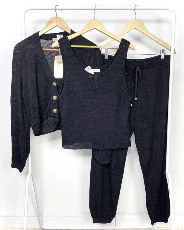 Trijunto calça blusa e casaco preto com fios de lurex NV - G *nunca usado* - VENDIDO SISTEMA OTO