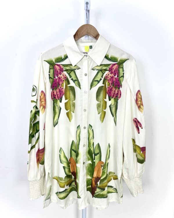 Camisa linho estampada FARM - M - VENDIDO SISTEMA OTO