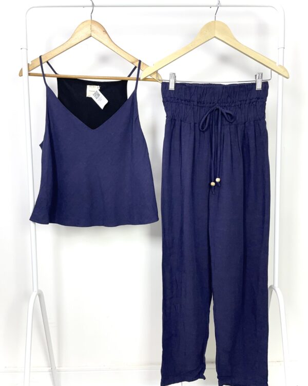 Conjunto azul linho blusa e calça CHEZ NOUS - M - VENDIDO SISTEMA OTO