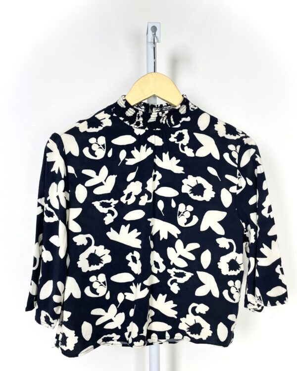 Blusa cropped azul marinho estampada ANIMALE - 38 - VENDIDO SISTEMA OTO