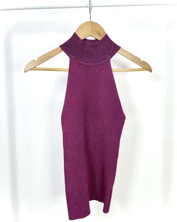 Blusa tricot gola alta roxa com lurex A.BRAND - P - VENDIDO SISTEMA OTOI