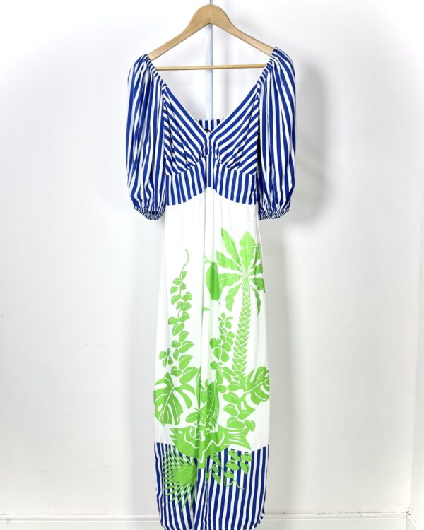 Vestido algodao midi branco com estamp e listras GUDE - P - VENDIDO SISTEMA OTO