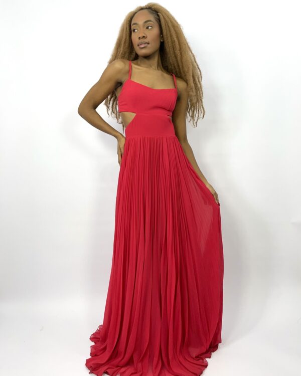 Vestido longo vermelho drapeado AGILITA - 34-VENDIDO SISTEMA OTTO