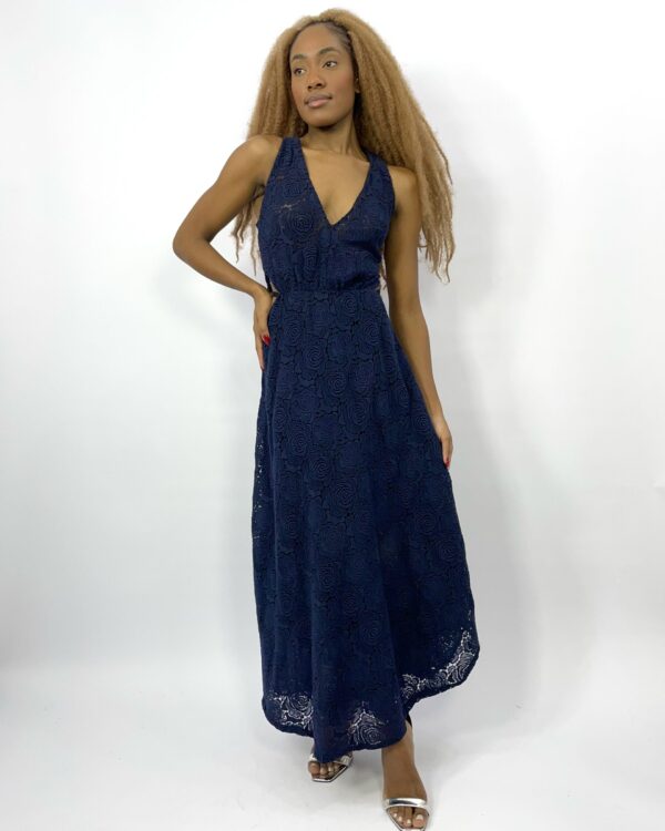 Vestido midi guipire azul marinho detalhe costas CRIS BARROS - 36 - VENDIDO SISTEMA OTO