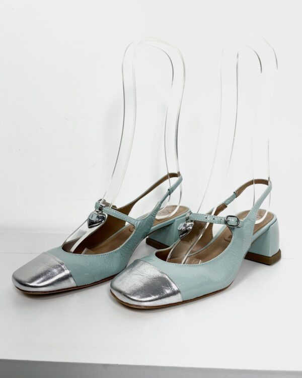 Sandália salto bloco azul e bico prata VICENZA - 36 - VENDIDO SIST OTO