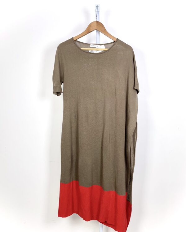 Vestido tricot marrom bicolor MARAMAC - G - VENDIDO SISTEMA OTO