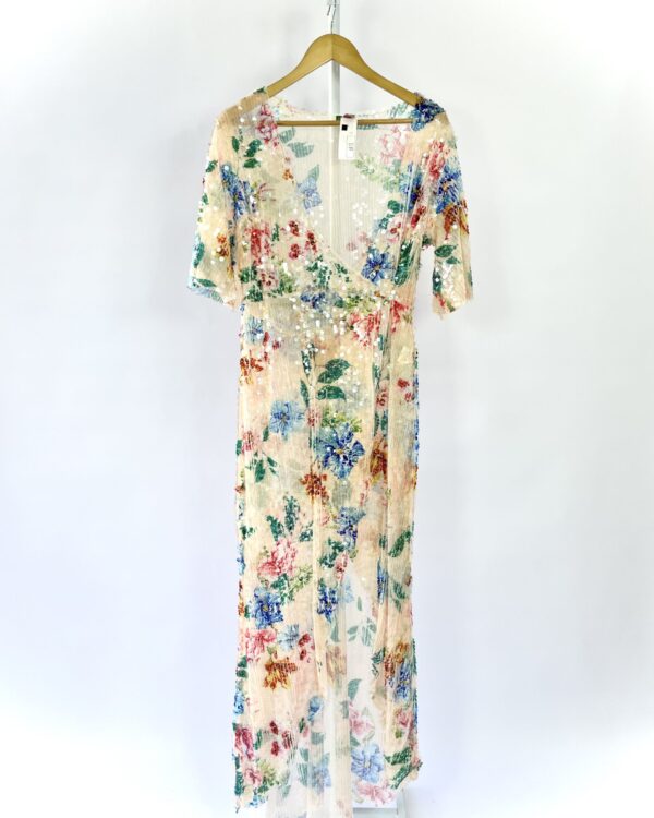 Vestido longo transpassado paete estampado FARM - M