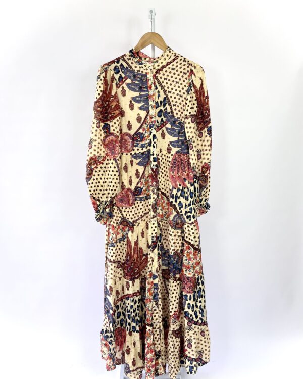 Vestido longo estampado com poás lurex FARM - P *vendido sistema oto*