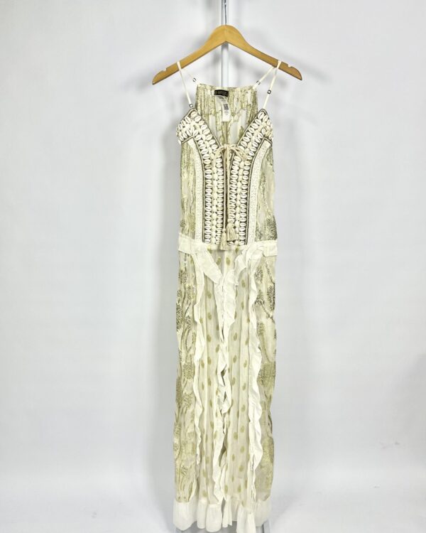 Vestido longo com rendas fios de lurex e buzios NAMMOS - P - VENDIDO SIST OTO