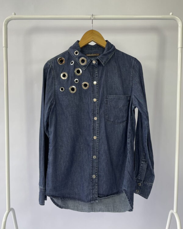 Blusa jeans escura com detalhes prata BOBO - P - VENDIDO SISTEMA OTTO