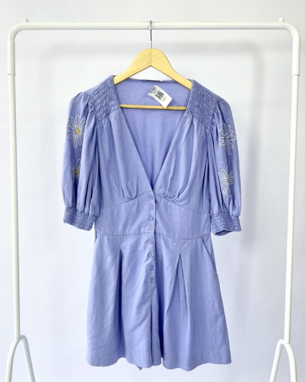 Macaquinho curto lilás estampa branca DRESS TO - P - VENDIDO SISTEMA OTO