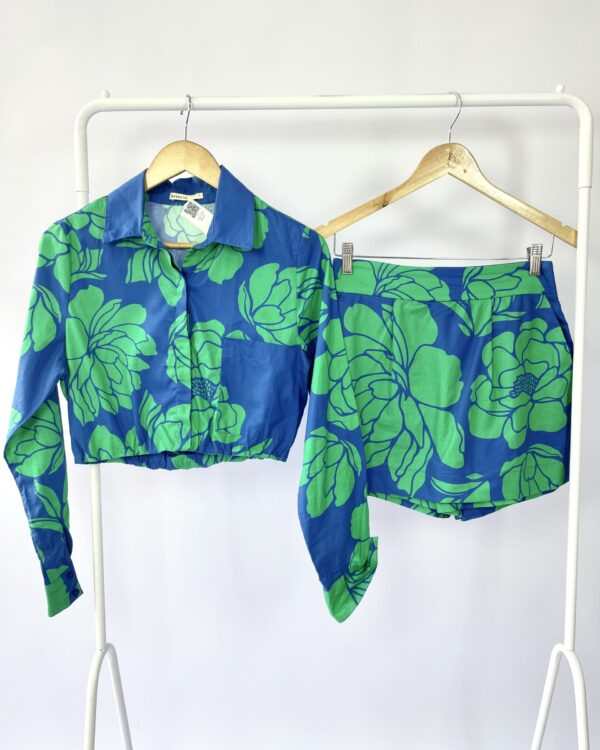 Conjunto calça e blusa azul e verde DRESS TO - P - VENDIDO SISTEMA OTO