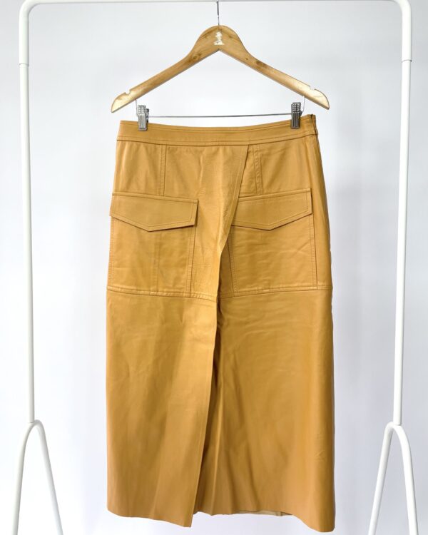 Saia couro midi bolsos frente EVA - 42