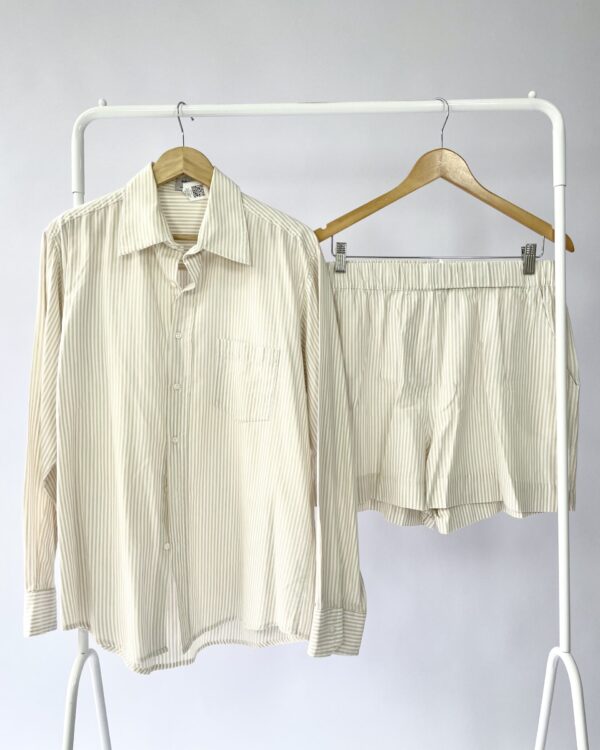 Conjunto algodao listrado bege e offwhite SAGE - G