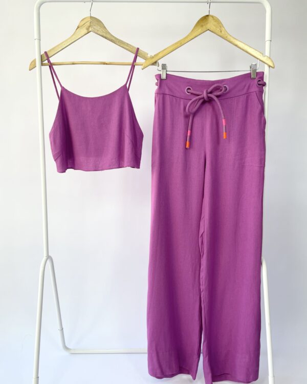 Conjunto top e calça roxa com amarração ANNE FERNANDES - P - VENDIDO SISTEMA OTO