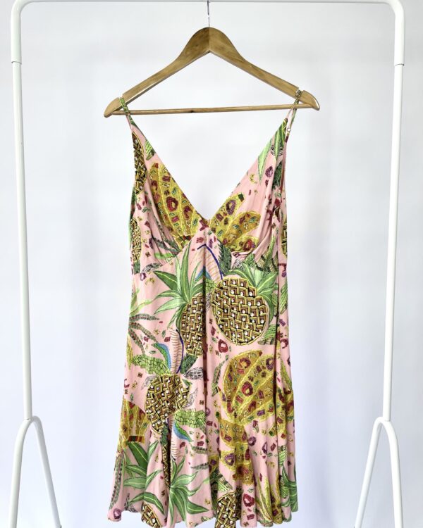 Vestido curto rosa estampado FARM - M - VENDIDO SISTEMA OTO