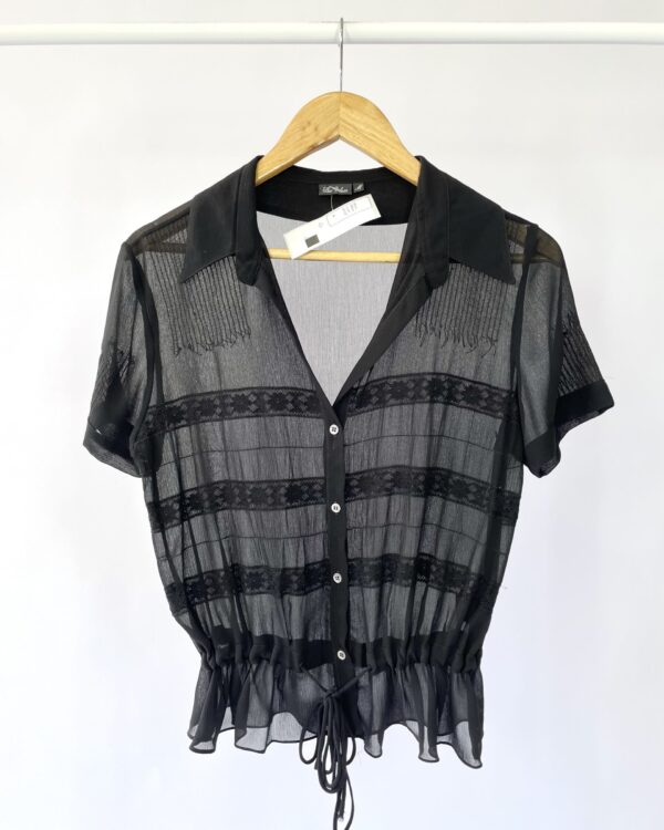 Blusa preta transparencia com detalhes renda ELLUS - M - VENDIDO SISTEMA OTTO