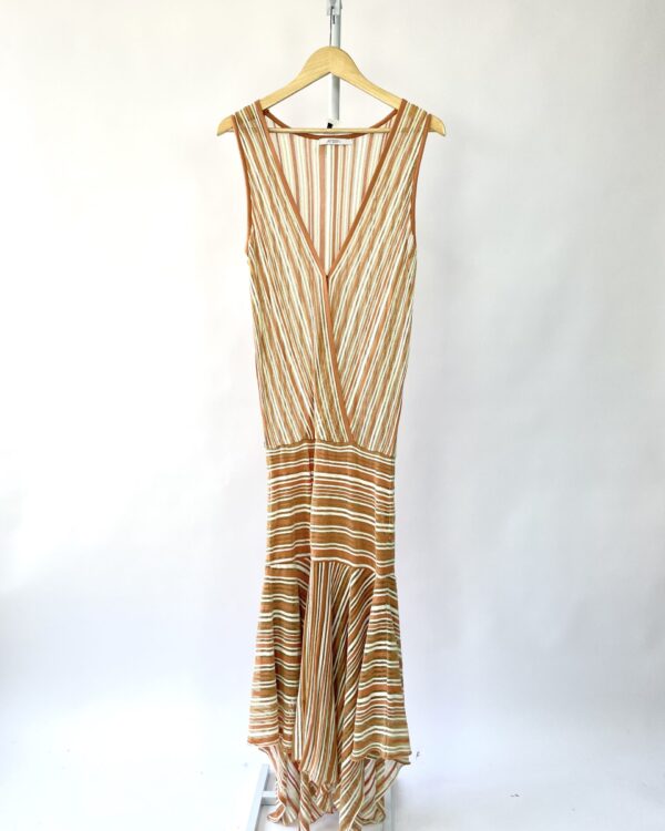 Vestido longo com listras laranjas e brancas e fios de lurex dourado ATEEN - 38