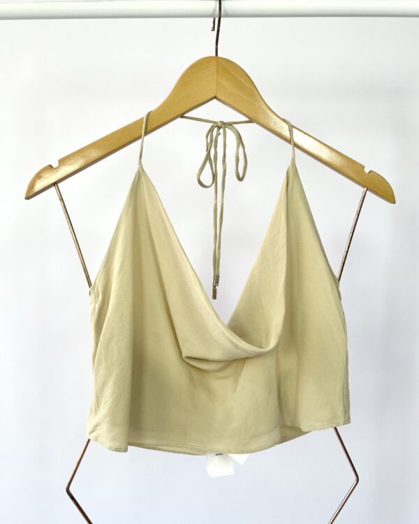 Blusa cropped marrom curta de seda NV - M- vendido sistema otto