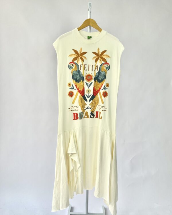 Vestido longo de malha com estamp papagaio FARM - P - VENDIDO SIST OTO