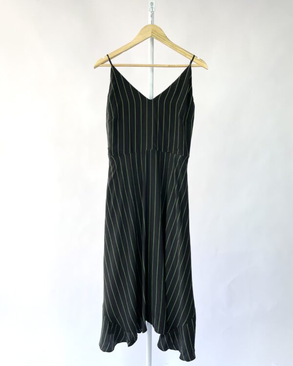 Vestido preto e verde listrado seda EVA - 38 - VENDIDO SISTEMA OTO