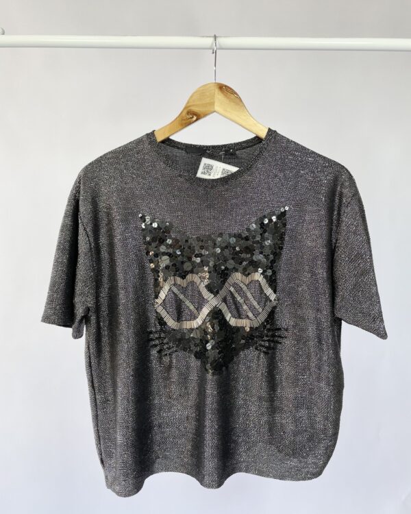 Blusa gato com fios de lurex e paete EVA - P-VENDIDO SISTEMA OTTO