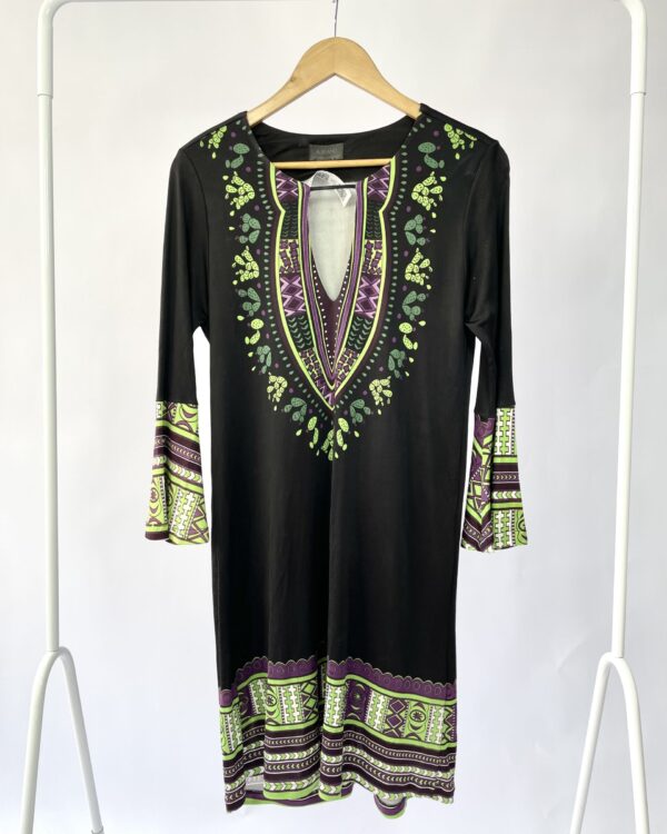 Vestido manga preto com verde e roxo ABRAND - P - VENDIDO SIST OTO