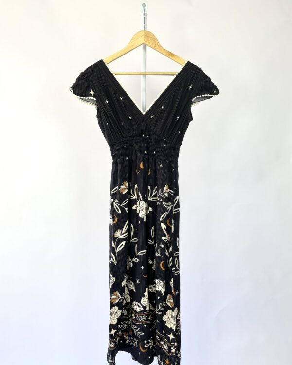 Vestido midi preto com fios de lurex e estamp ANTIX - P - VENDIDO SIST OTO