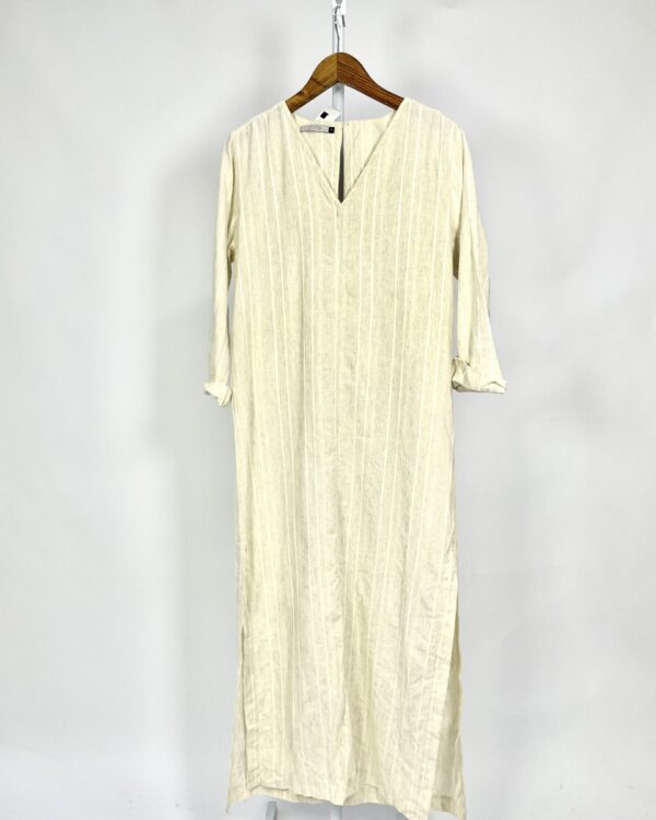 Vestido longo bege com listras - ZEZA - P - VENDIDO SIST OTO