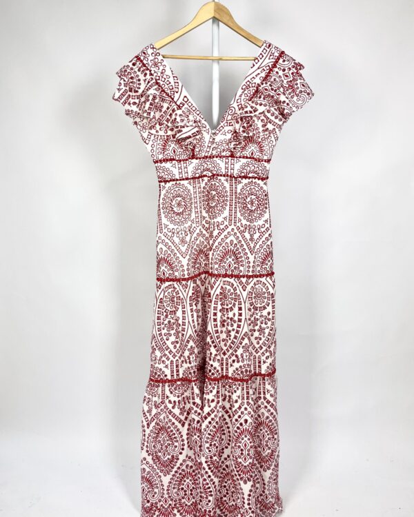 Vestido longo lasie vermelho e branco AMISSIMA  - M - VENDIDO SIST OTO