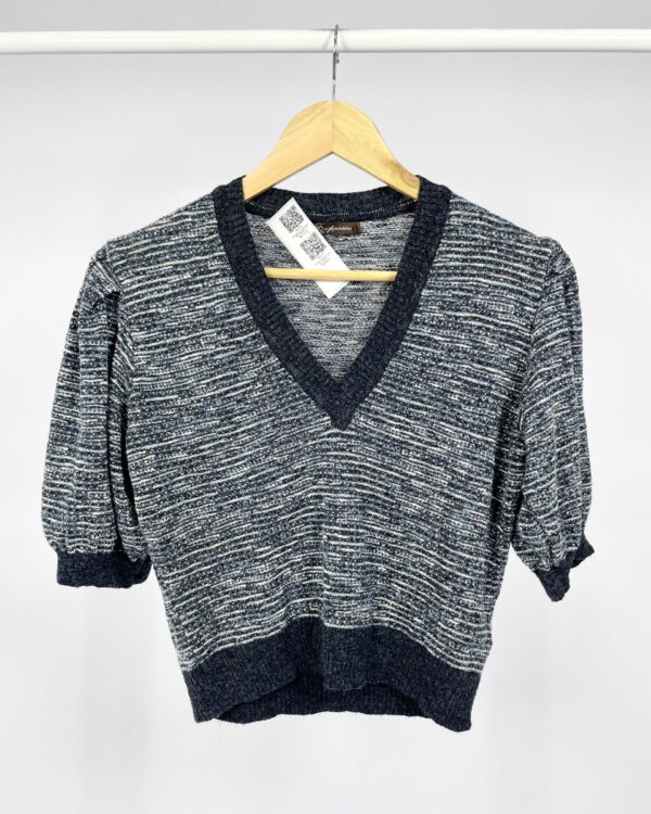 Bluasa tricot decote V azul BOBO - P - VENDIDO SISTEMA OTO