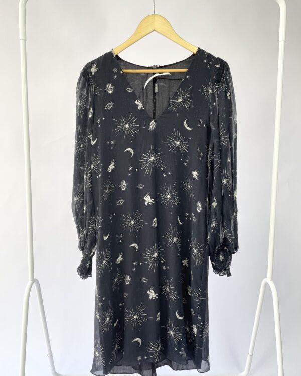 Vestido midi seda azul marinho com estampas LE LIS BLANC - 40 - VENDIDO SISTEMA OTTO