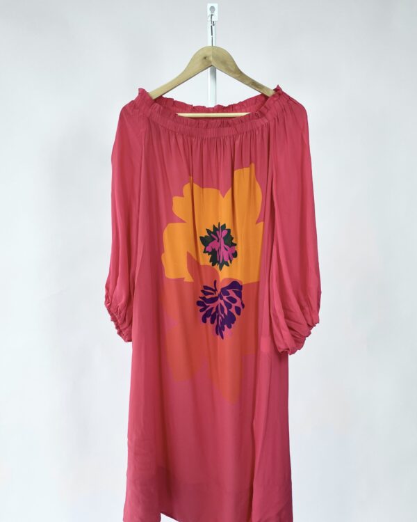 Vestido de seda midi vermelho estmapa floral  ABRAND - 36 *NUNCA USADO*