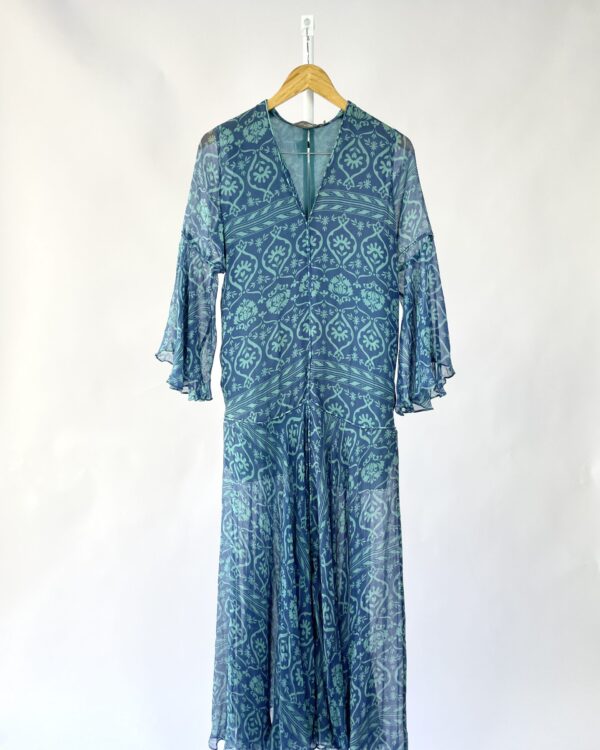 Vestido longo azul com estampa CRIS BARROS - 36 - VENDIDO SISTEMA OTO