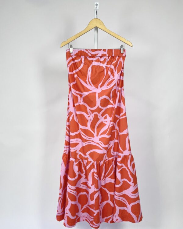 Vestido longo sem alça algodão vemelho e lilas DRES TO - PP - VENDIDO SISTEMA OTO