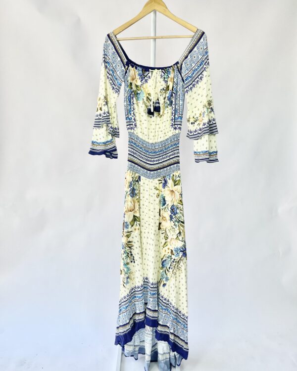 Vestido longo off e azul FARM - P - VENDIDO SIST OTO