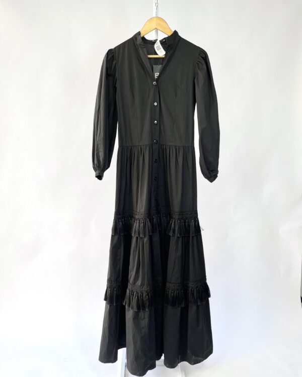 Vestido longo preto franjas BIANCA GIBBON - 38 *NUNCA USADO* - VENDIDO SISTEMA OTO