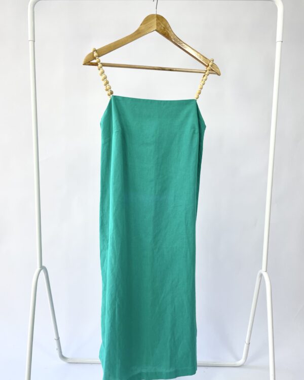 Vestido verde linho com alça de pedraria HORTO - 38 *nunca usado* - VENDIDO SISTEMA OTO