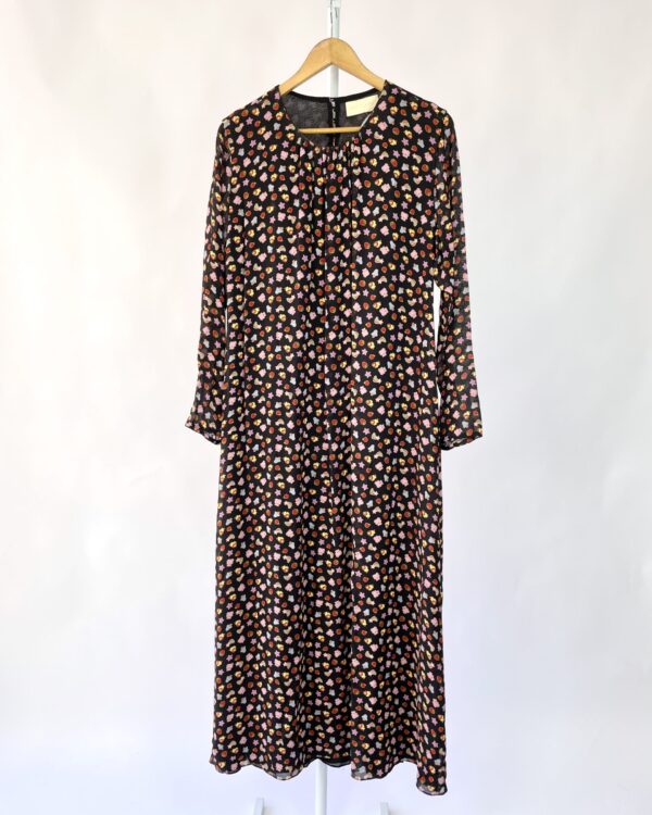 Vestido longo preto com estampas CRIS BARROS - 40 - VENDIDO SIST OTO