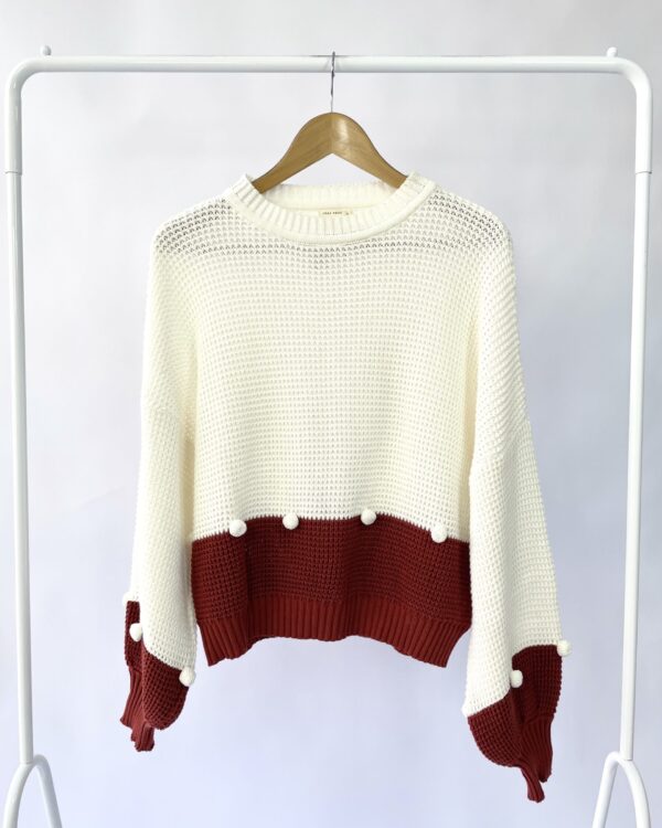 Casaco tricot branco barra terracota CHEZ NOUS - P - VENDIDO SIST OTO