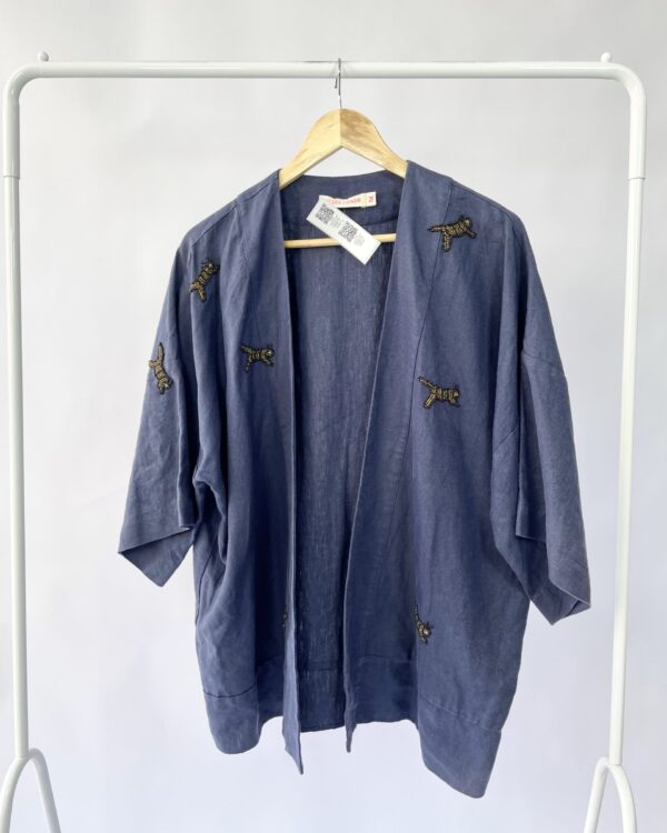 Kimono linho azul marinho com bordados ELIZA CONDE - M