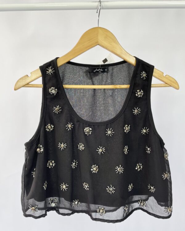 Regata cropped preta com aplicações JUST BE - 44 - VENDIDO SISTEMA  OTO