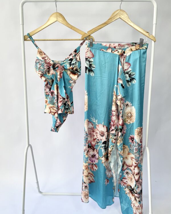 Conjunto azul estampado body e saia DOCE TRAMA  - M - VENDIDO SISTEMA OTO