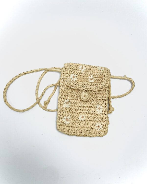 Bolsa pequena palha flores bordadas ZARA